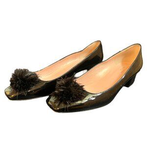 Kate Spade Black Patent Leather Pump with Feather Puff Size 7.5